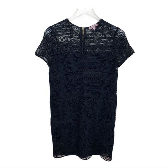 Juicy Couture Black Linear Lace Guipure Cocktail Dress Sz 2 Exposed Gold Zipper - Picture 4 of 16